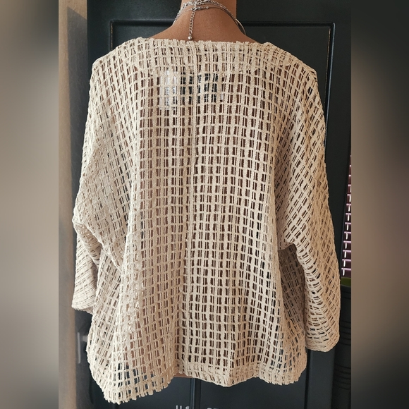 Keren Hart 100% cotton khaki tan small crochet sweater jacket artsy chunky snaps - Picture 5 of 6